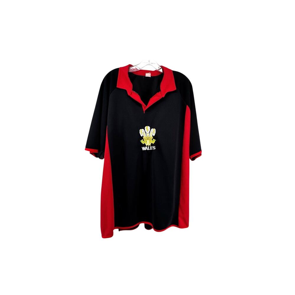 Black and Red Mesh Wales Collared Football Jersey Mens Size XL